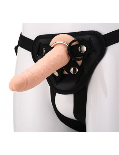 Телесный страпон на черных трусиках STRAP ON REAL DILDO - 20 см.