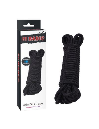 Хлопковая черная верёвка для любовных игр Mini Silk Rope - 10 м.