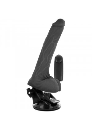 Черный вибромассажер на мощной присоске Basecock Realistic Vibrator - 20 см.