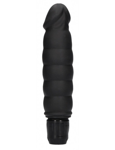 Черный вибромассажер Ribbed Multispeed Vibrator - 17 см.