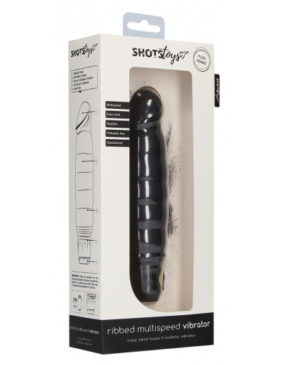Черный вибромассажер Ribbed Multispeed Vibrator - 17 см.