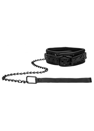 Черный широкий ошейник с поводком Luxury Collar with Leash