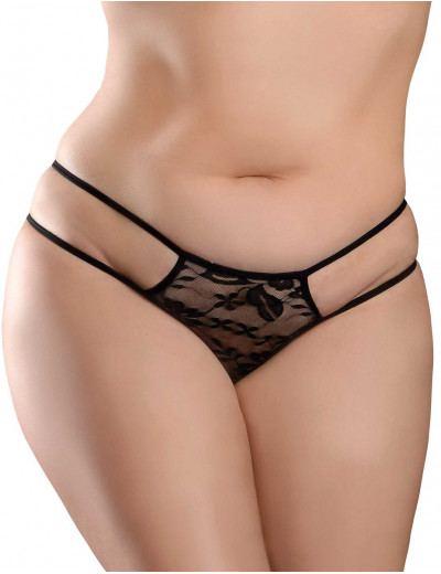 Черные трусики Crotchless Pleasure Pearls XL-XXL с бусинами и анальным стимулятором