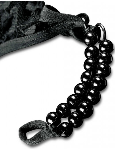 Черные трусики Crotchless Pleasure Pearls XL-XXL с бусинами и анальным стимулятором