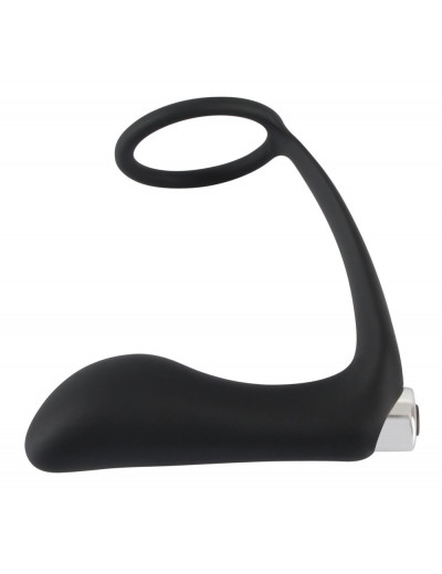 Черное эрекционное кольцо с анальной вибропробкой Vibrating Ring   Plug