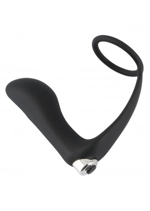 Черное эрекционное кольцо с анальной вибропробкой Vibrating Ring   Plug