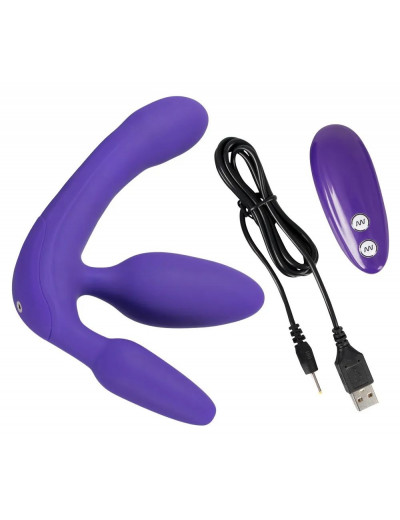Фиолетовый безремневой вибрострапон Vibrating Strapless Strap-On