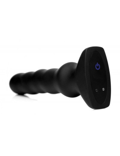 Черный вибратор с волнообразным движением Silicone Vibrating   Squirming Plug with Remote Control - 19,5 см.
