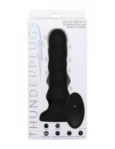 Черный вибратор с волнообразным движением Silicone Vibrating   Squirming Plug with Remote Control - 19,5 см.