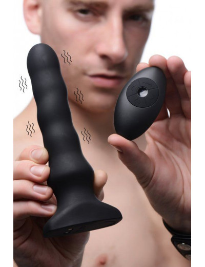 Черный вибратор с волнообразным движением Silicone Vibrating   Squirming Plug with Remote Control - 19,5 см.