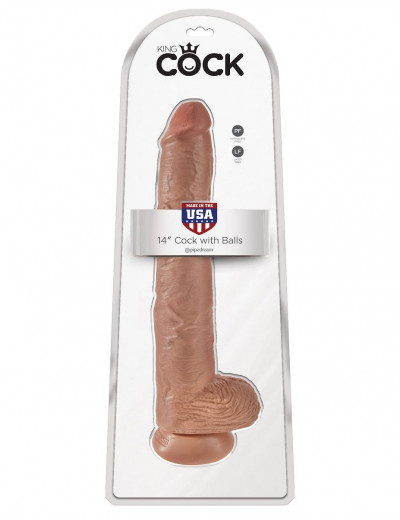 Кофейный фаллоимитатор-гигант 14  Cock with Balls - 37,5 см.