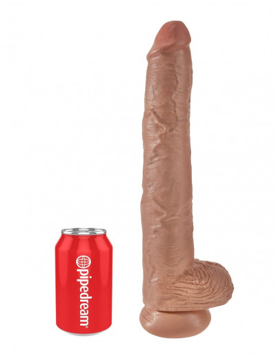 Кофейный фаллоимитатор-гигант 14  Cock with Balls - 37,5 см.