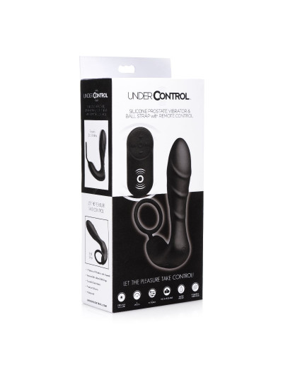Черный вибростимулятор простаты Silicone Prostate Vibrator and Strap with Remote Control - 14,35 см.