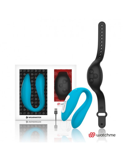 Голубой вибратор для пар с черным пультом-часами Weatwatch Dual Pleasure Vibe