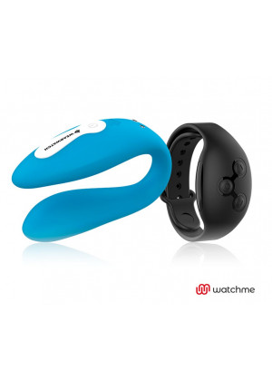 Голубой вибратор для пар с черным пультом-часами Weatwatch Dual Pleasure Vibe
