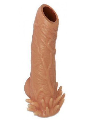 Телесная насадка с усиками и открытой головкой Nude Sleeve S - 10 см.