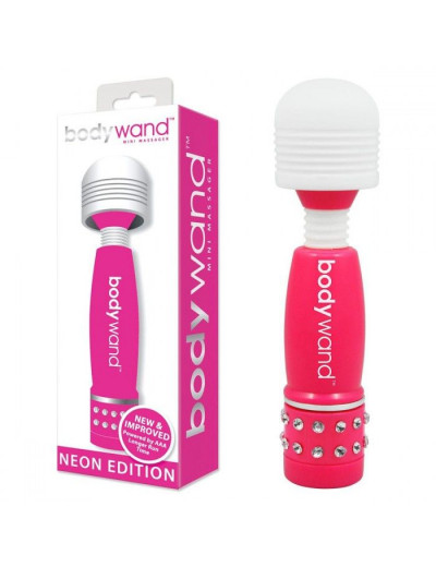 Розово-белый жезловый мини-вибратор с кристаллами Mini Massager Neon Edition
