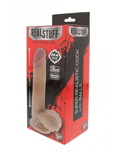 Реалистичный фаллоимитатор REALSTUFF 6.5INCH DONG W. SCROTUM - 16,5 см.