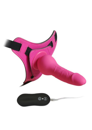 Розовый страпон 10 Mode Vibrations 6.3  Harness Silicone Dildo - 15,5 см.