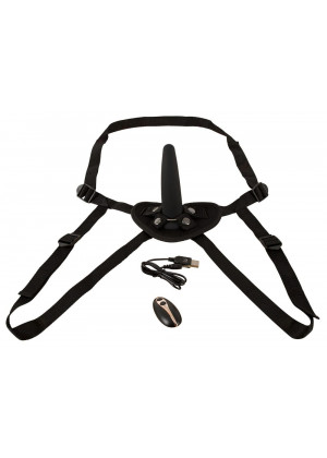 Черный вибрострапон с пультом ДУ RC Vibrating Strap-On - 13 см.