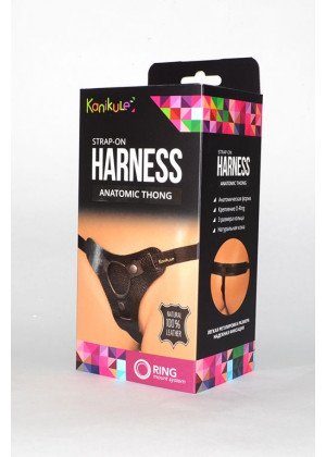 Чёрные трусики для фиксации насадок кольцом Kanikule Leather Strap-on Harness  Anatomic Thong