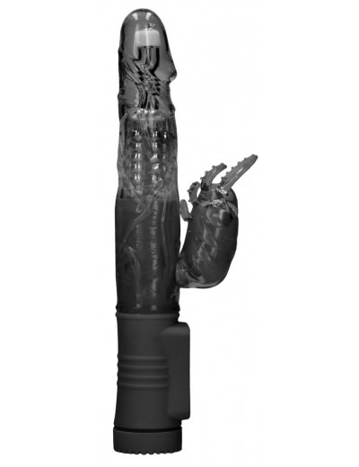 Черный вибратор-кролик Rotating Beetle - 22 см.