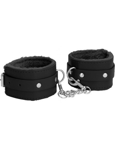 Черные наручники Plush Leather Hand Cuffs